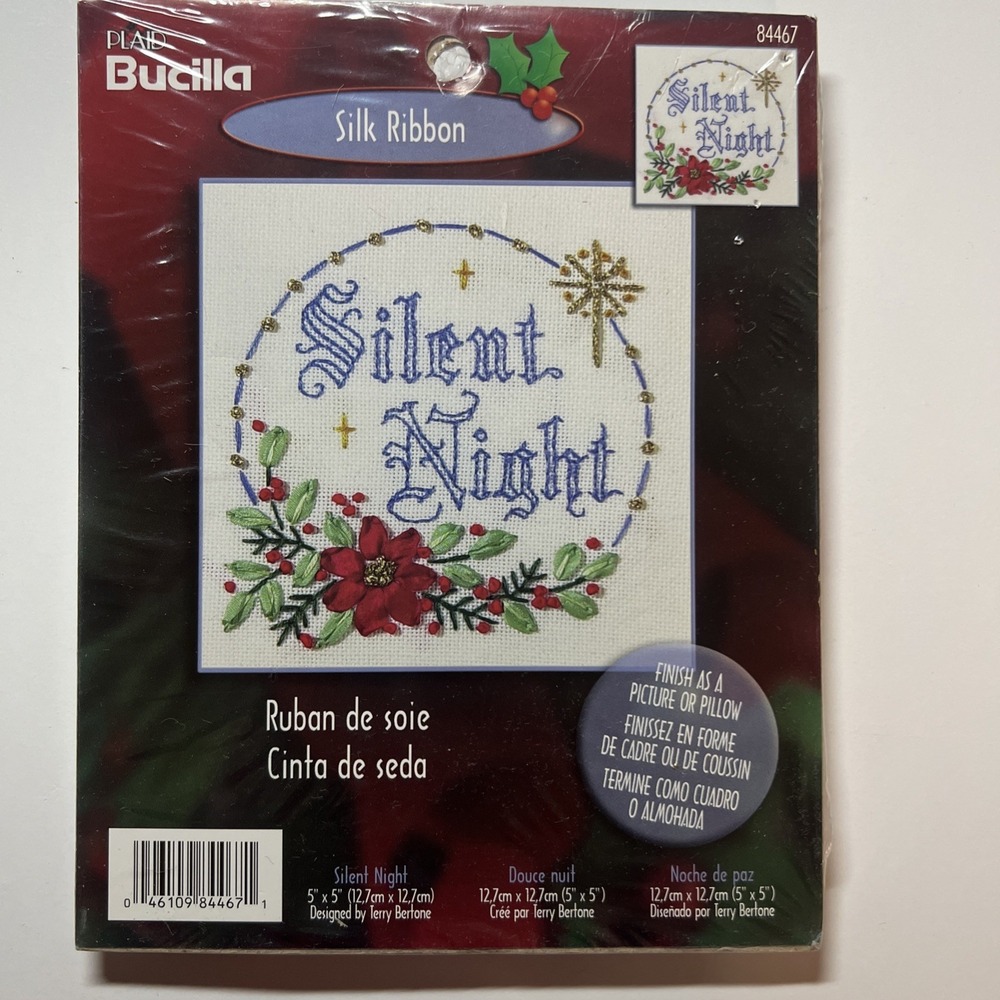 Plaid Bucilla SILENT NIGHT Silk Ribbon Embroidery Kit #84467 5" x 5"